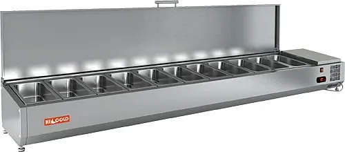 Витрина для ингредиентов VRTU 2280 1/3 витрина охл.настольная, с крышкой, 2280х385х279 мм, HICOLD RUS