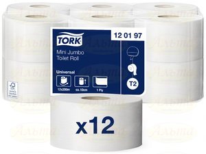 Туалетная бумага универсальная в мини рулонах 12х200м Tork Universal 120197-03