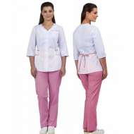 Комплект одежды жен. "Ольга" (блуза и брюки) белый+розовый