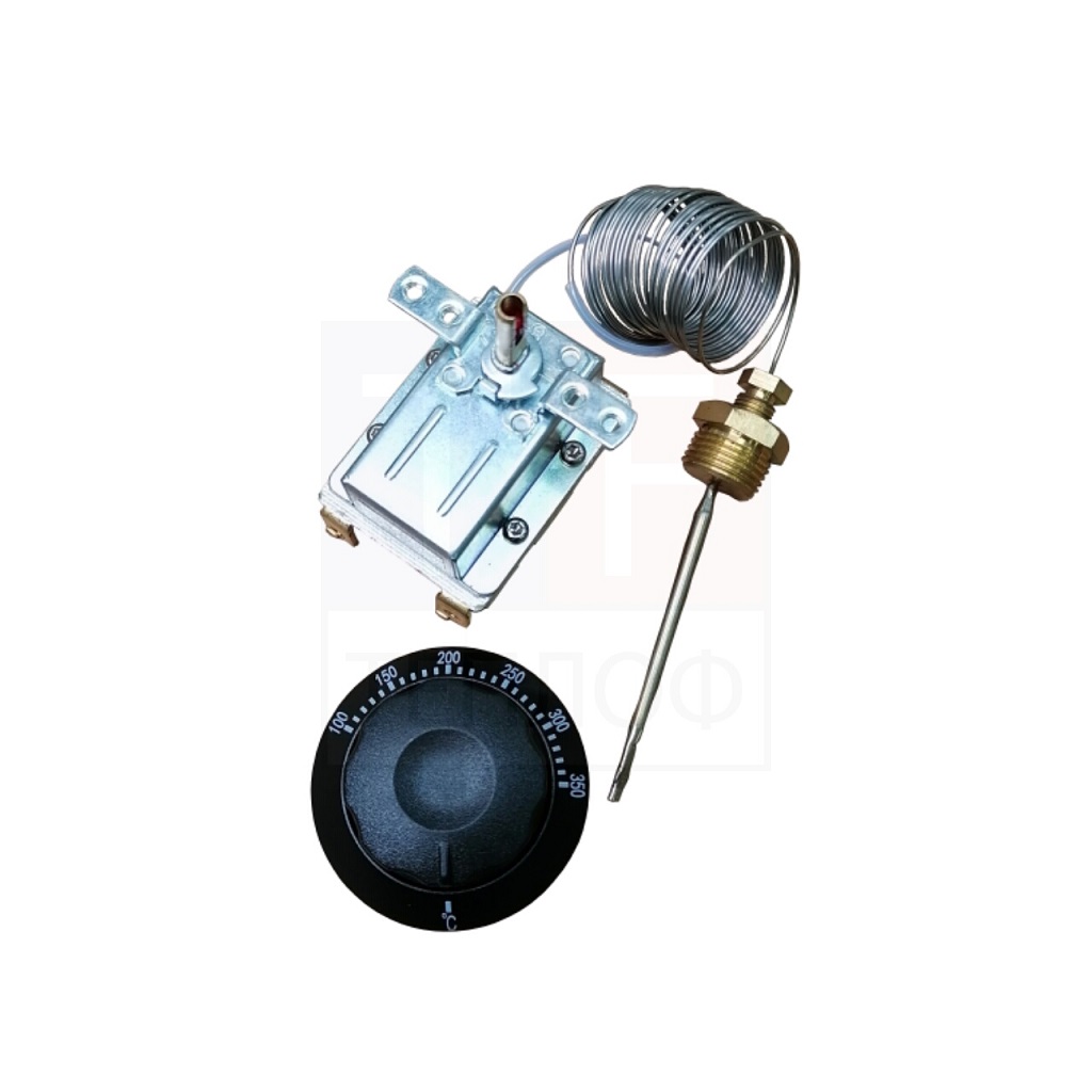 Термостат капиллярный Т-32М-06-2,5 (аналог) 100-350С Для жарочных шкафов, духовки электроплиты. 32А 250В, двухполюсный, длина капилляра 2,5 м, с ручкой