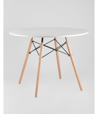 Стол круглый EAMES DSW D=90, белый на дер. ножках