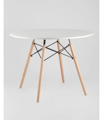 Стол круглый EAMES DSW D=90, белый на дер. ножках