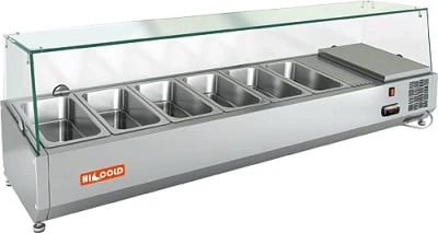 Витрина для ингредиентов VRX 1500 1/3 витрина охл.настольная, со стеклом, 1500х385х459 мм, HICOLD RUS